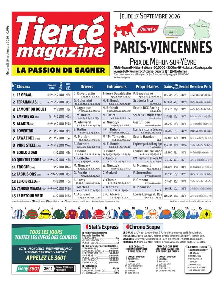 Couverture de l'édition du Mercredi 16 septembre 2026
